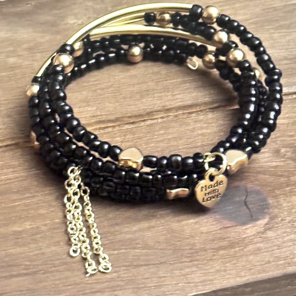 Black and Gold Beaded Bracelet